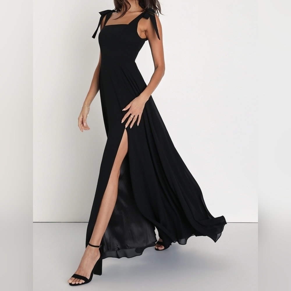 Lulus Women's Love Me Forever Black Tie-Strap Square Neck Maxi Dress, XS